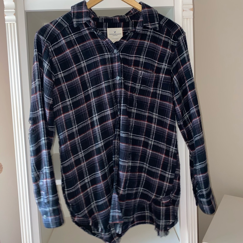 Distressed American Eagle Floral Flannel